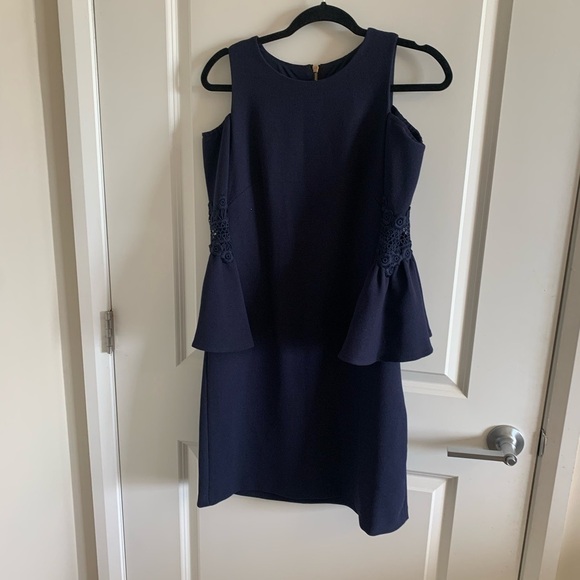 ELIZA J Lace Applique Crepe Cold Shoulder Cocktail Dress Black 6 - Picture 2 of 12